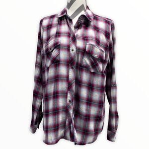Kut from the Kloth Plaid Flannel Button Front Top size Medium